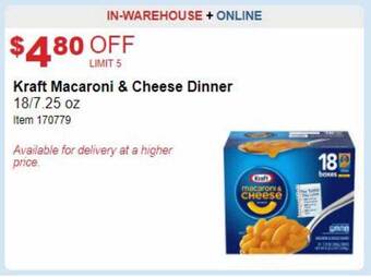 Costco Kraft macaroni & cheese dinner offer