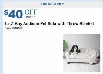 Costco La-z-boy addison pet sofa with throw blanket offer