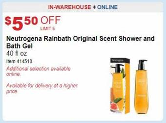 Costco Neutrogena rainbath original scent shower and bath gel offer