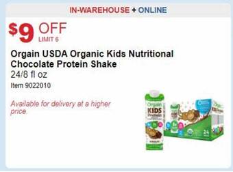 Costco Orgain usda organic kids nutritional chocolate protein shake offer