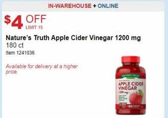 Costco Nature's truth apple cider vinegar 1200 mg offer