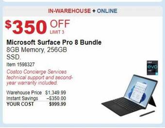 Costco Microsoft surface pro 8 bundle offer