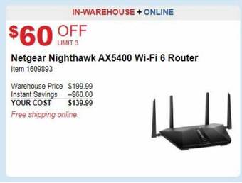 Costco Netgear nighthawk ax5400 wi-fi 6 router offer