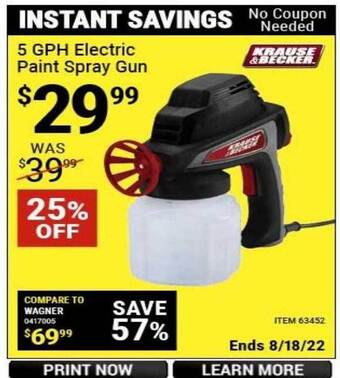 Harbor Freight Tools 5 gph electric paint spray gun offer