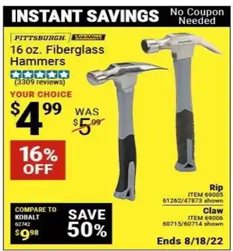Harbor Freight Tools 16 oz fiberglass hammers pittsburgh offer