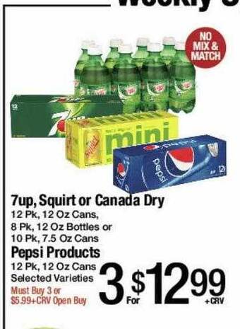 Jons International 7up, squirt or canada dry, pepsi products offer