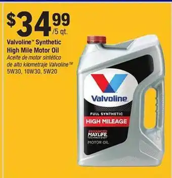 Napa Valvoline synthetic high mile motor oil offer