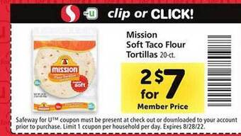 Safeway Mission soft taco flour tortillas offer