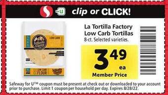Safeway La tortilla factory low carb tortillas offer