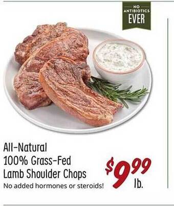Sprouts Farmers Market Allnatural 100% grassfed lamb shoulder chops offer