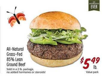 Sprouts Farmers Market All-natural grass-fed 85% lean ground beef offer