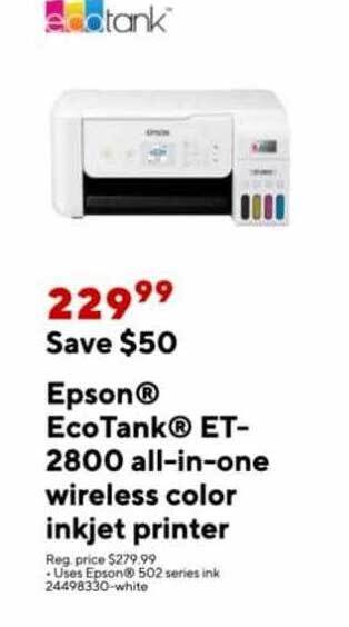Staples Epson ecotank et-2800 all-in-one wireless color inkjet printer offer
