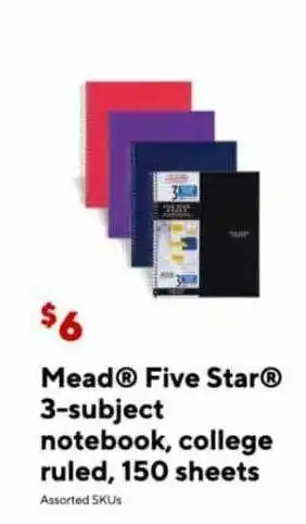 Staples Mead five star 3-subject notebook college ruled 150 sheets offer