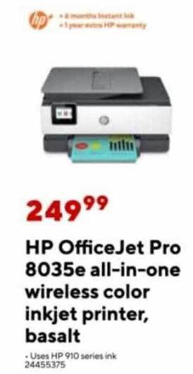 Staples Hp officejet pro 8035e all-in-one wireless color inkjet printer basalt offer