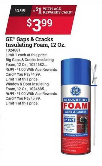 Ace Hardware Ge gaps & cracks insulating foam offer