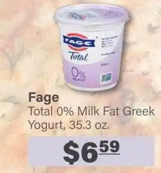 Commissary Fage total 0% milk fat greek yogurte offer
