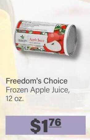 Commissary Freedom's choice frozen apple juice offer