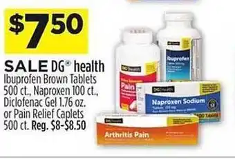 Dollar General Dg health ibuprofen brown tablets naproxen diclofenac gel or pain relife caplets offer