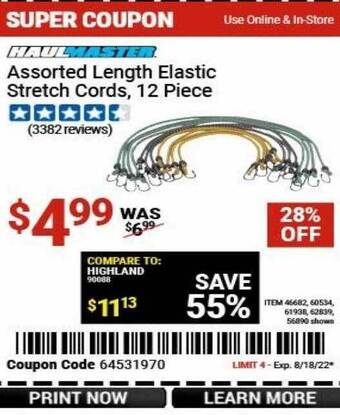 Harbor Freight Tools Haulmaster assorted length elastic stretch cords 12 piece offer