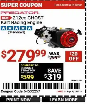 Predator 212c ghost kart racing engine