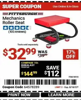 Harbor Freight Tools Mechanics roller seat offer