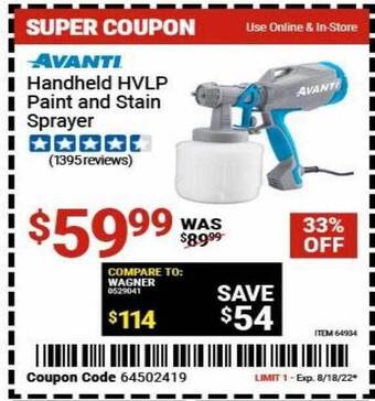 Harbor Freight Tools Avanti handheld hvlp paint and stain sprayer offer