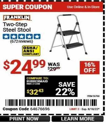 Harbor Freight Tools Franklin two-step steel stool offer