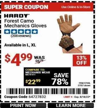 Harbor Freight Tools Hardy forest camo mechanics gloves offer