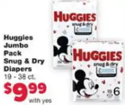 VG's Huggies Jumbo Pack Snug & Dry Diappers 19-38 ct. offer