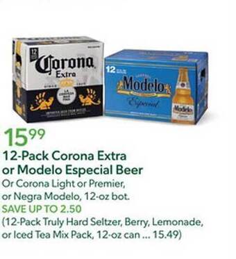 Publix 12-pack corona extra or modelo especial beer offer