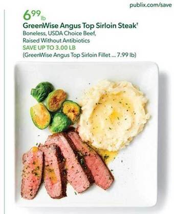 Publix Greenwise angus top sirloin steak offer