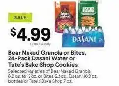Bear neked granola or bites 24-pack dasani water or tate's bake shop cookies