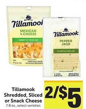 Save Mart Tillamook shredded, sliced or snack cheese offer