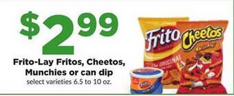 Hy-Vee Fritolay fritos, cheetos, munchies or can dip offer