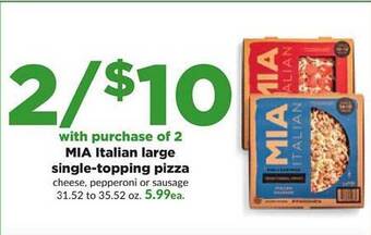 Hy-Vee Mia italian large singletopping pizza offer