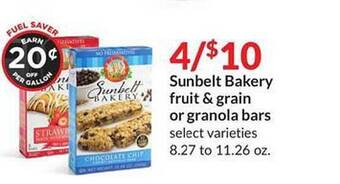 Hy-Vee Sunbelt bakery fruit & grain or granola bars offer
