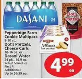 Safeway Pepperidge farm cookie multipack, dot's pretzels cheese curls, dasani water offer
