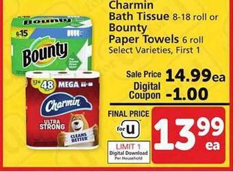 Safeway Charmin bath tissue bounty paper towels offer
