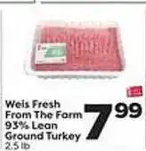 Weis Markets Weis fresh from the form 93% lean ground turkey offer