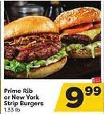 Weis Markets Prime rib or new york strip burgers offer