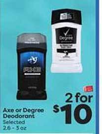Weis Markets Axe or degree deodorant offer