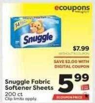 Weis Markets Snuggle fabric softener sheets offer