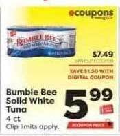 Weis Markets Bumble bee solid white tuna offer