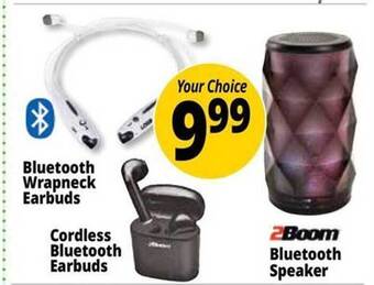 Ocean State Job Lot Bluetooth wrapneck earbuds, cordless bluetooth earbuds, 2boom bluetooth speaker offer