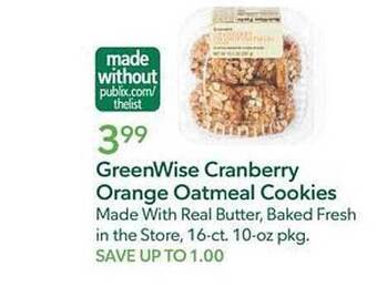 Publix Greenwise cranberry orange oatmeal cookies offer