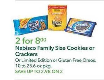 Publix Nabisco family size cookies or crackers offer