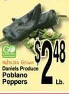 Super Saver Daniels produce poblano peppers offer