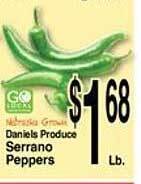 Super Saver Daniels produce serrano peppers offer