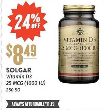 Natural Grocers Solgar vitamin d3 25 mcg (1000 iu) 250 sg offer