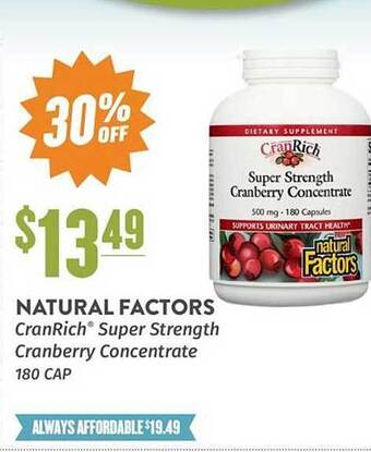 Natural Grocers Natural factors cranrich® super strength cranberry concentrate 180 cap offer